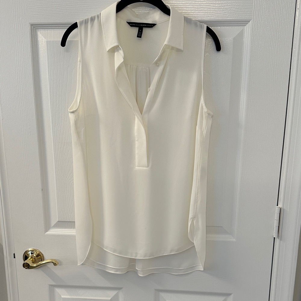 Cream Sleeveless Collared Silk-Like Camisole by White House Black Market Size 8